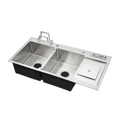 SUS304 stainless steel sink with trash can 1000*480 with knife Holder large double multi-function kitchen dish washing sink